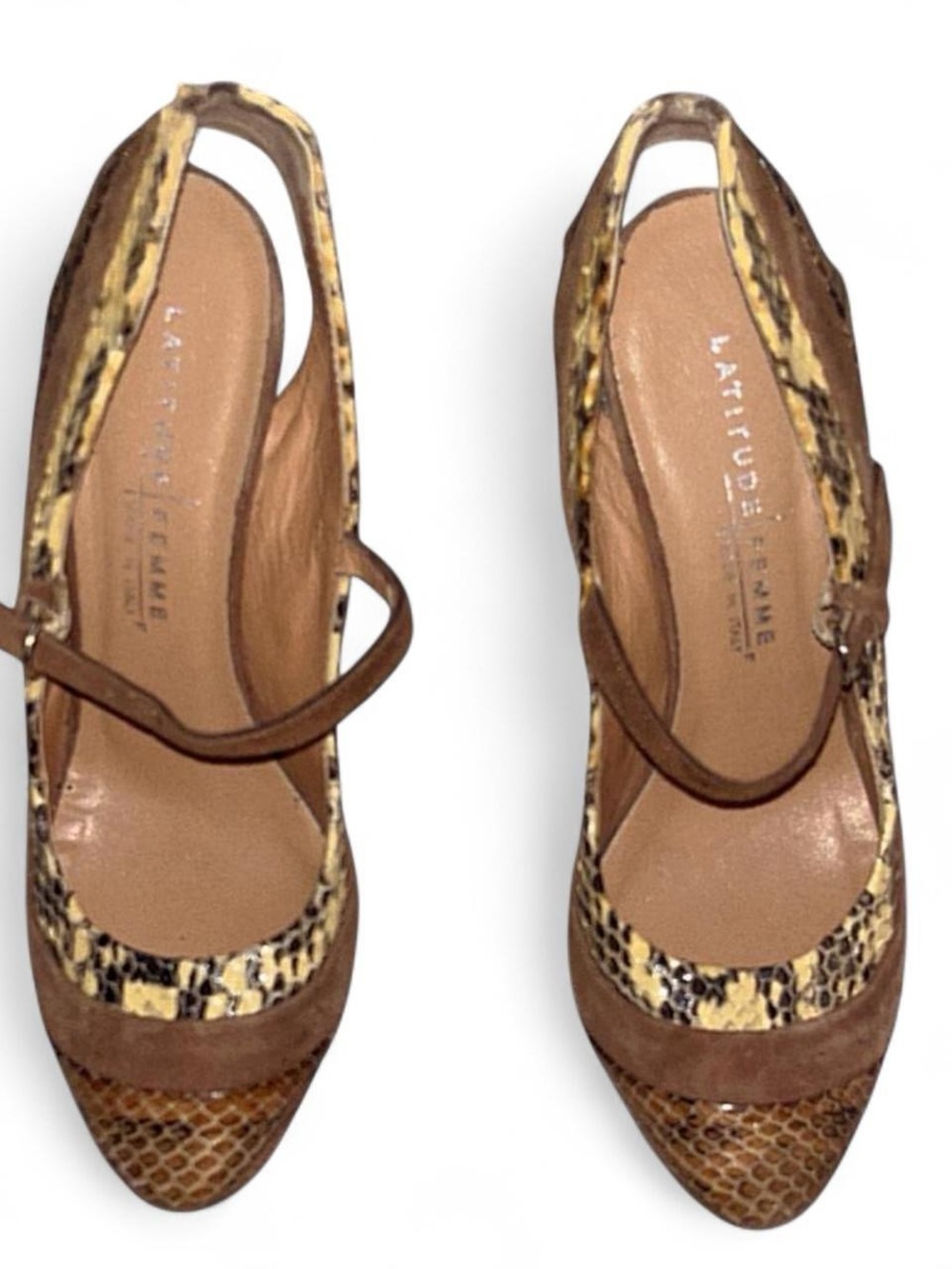 Vero Cuoio Brown & Tan Snake-Print Leather Slingback Mules